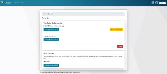 Figure 3.9: CY Login page. Change or disable Two-factor authentication.