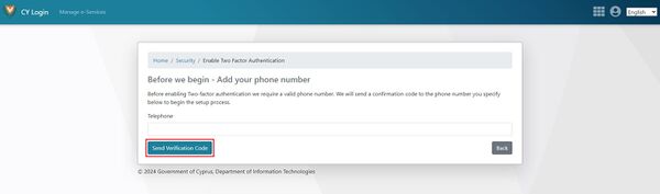 Figure 3.3: CY Login page. Send a verification code to a valid phone number.