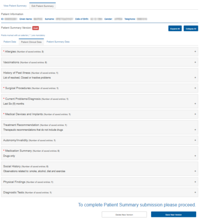 Figure 6.10.0: Creating/Editing the Patient Summary Health Record.