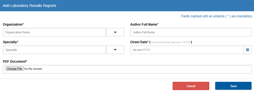 Figure 6.8.14: Add Laboratory Results Reports Modal.