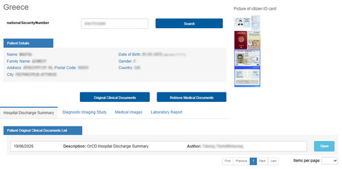 Figure 7.8: Retrieval of Hospital Discharge Summary for a Patient from Greece.