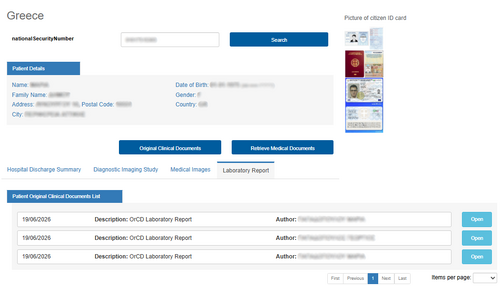 Figure 7.14: Retrieval of Laboratory Reports for a Patient from Greece.