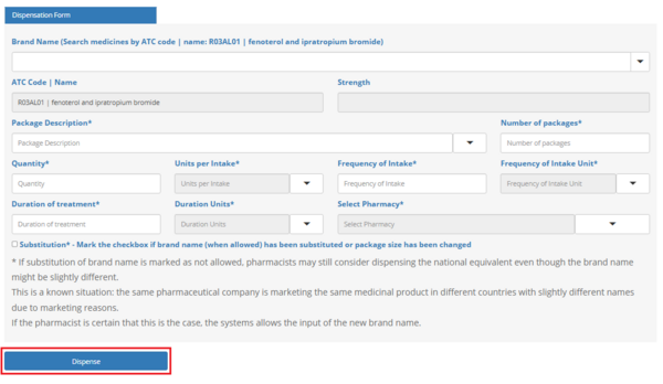 Figure 7.10: Electronic Prescription Dispensation Form.