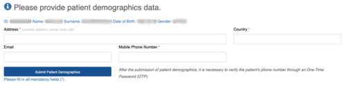 Figure 5.1: First Entry of Citizen Data for Patient Summary Creation or Electronic Prescription Issuance.