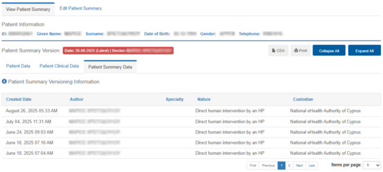Figure 6.5: Record of Patient Summary Issuance History.