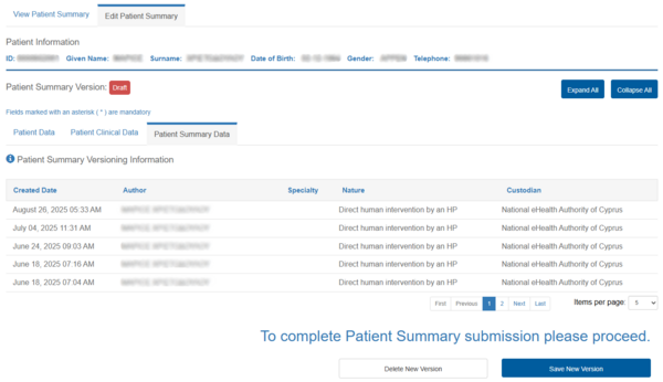 Figure 6.10.14: Patient Summary Version History