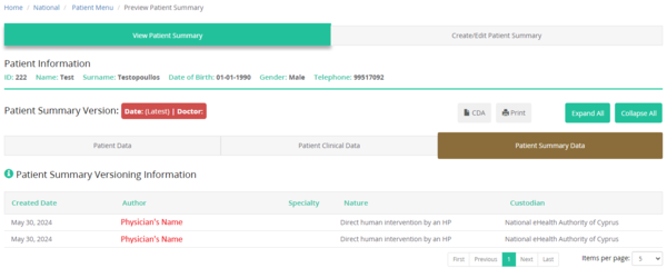 Figure 2.6: View historical data of the patient summary record.