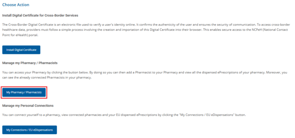 Figure 8.2.0.11: Selecting the "My Pharmacy / My Pharmacists" Button.