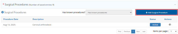Figure 6.10.6: History of Previous Surgical Procedures.