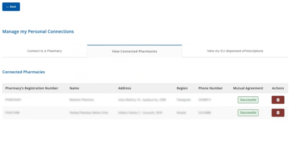 Figure 8.2.0.19: Detailed List of Pharmacies in Which the User Is Registered.